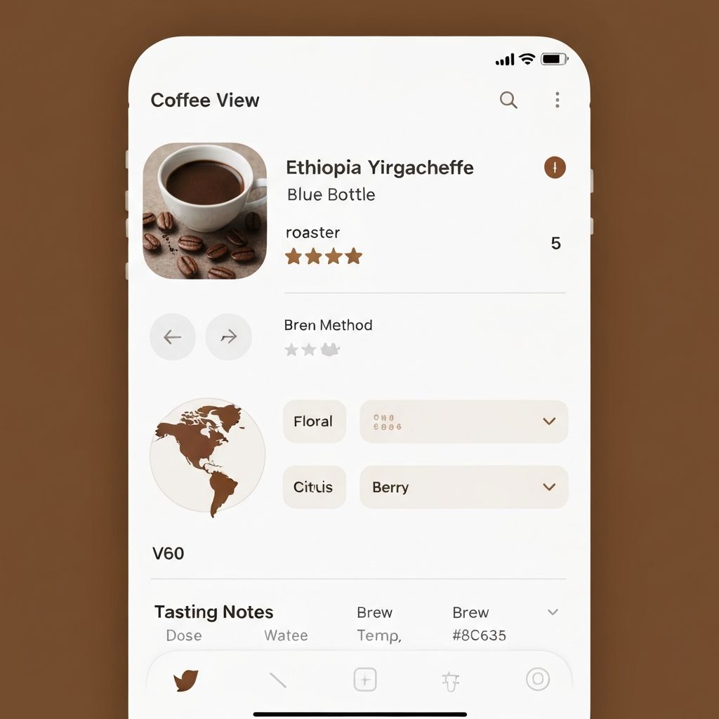 Coffee detail view with tasting notes and brew parameters